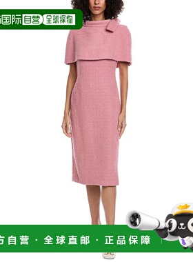 自营Badgley Mischka Tweed Capelet Midi Dress - pink 美国奥莱
