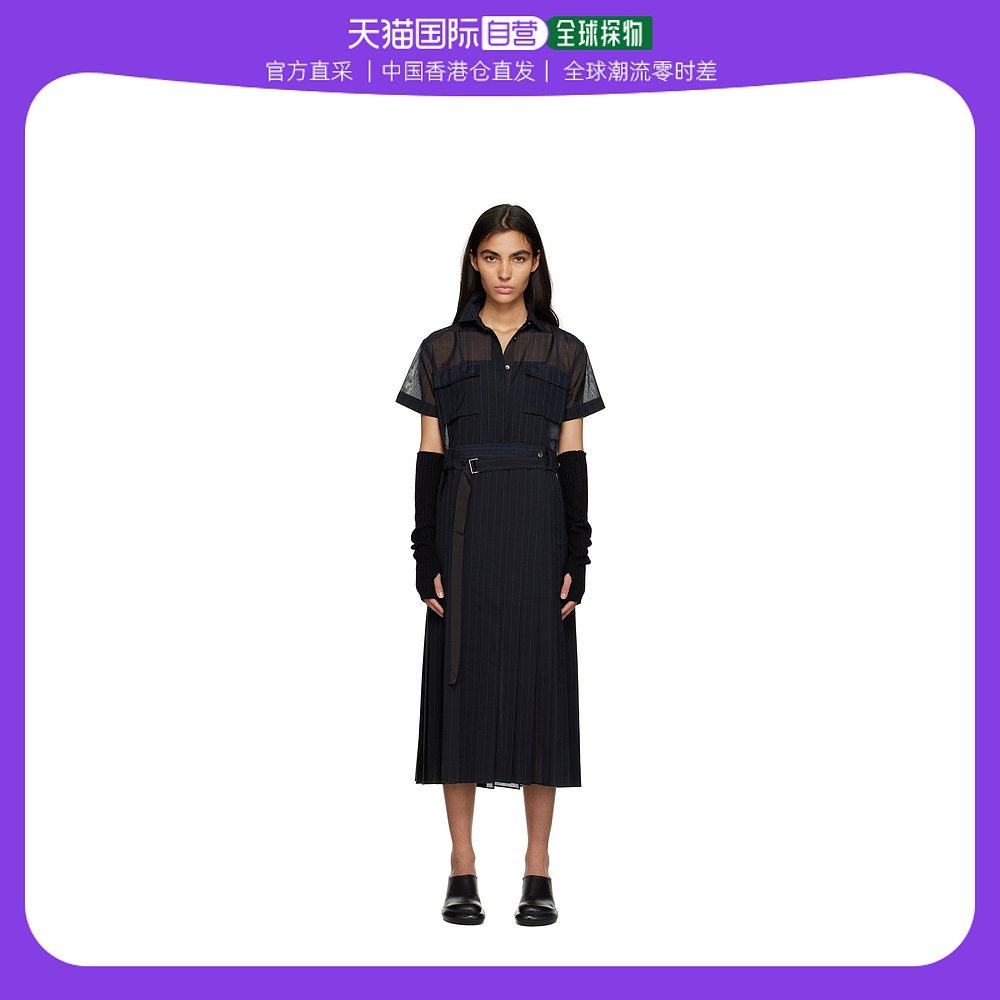香港直邮潮奢 Sacai 女士海军蓝条纹连衣裙