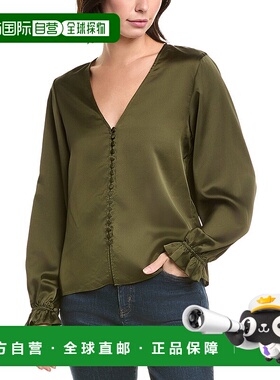 自营FRAME Denim The Slim V-Neck Blouse - green 美国奥莱直发