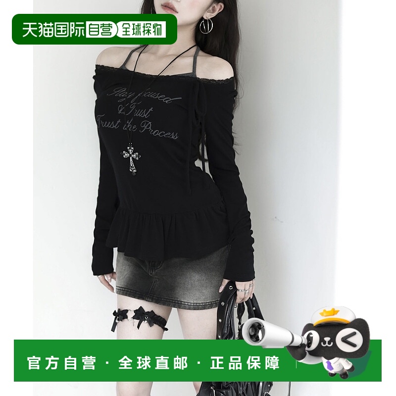 1h可退 日本直邮VEILA 女装 蝴蝶结系带荷叶边下摆 logo印花长袖