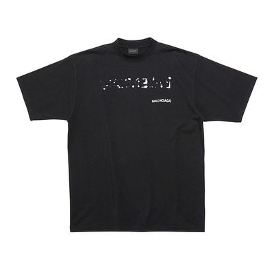 Balenciaga/巴黎世家 男士黑色棉质标志印花宽松T恤