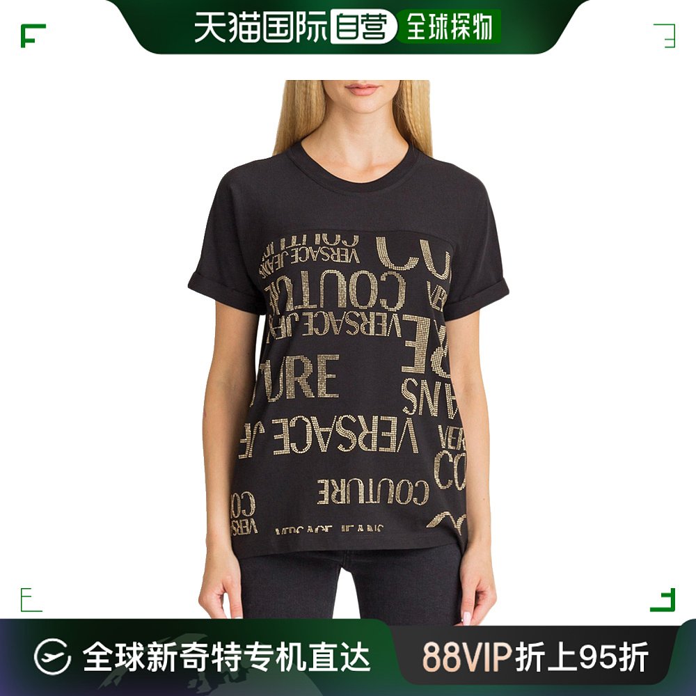 Versace Jeans范思哲女士T恤黑色印花简约百搭舒适透气