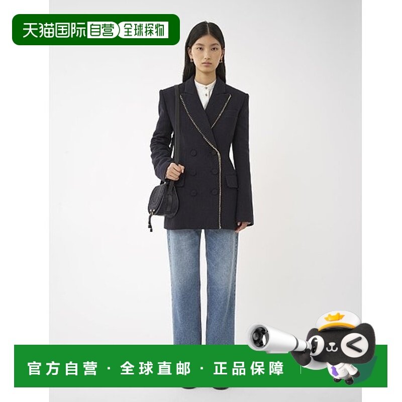香港直邮CHLOÉ 女士西服 C24SVE070744C3 SS2024 蓝色 链条装饰西