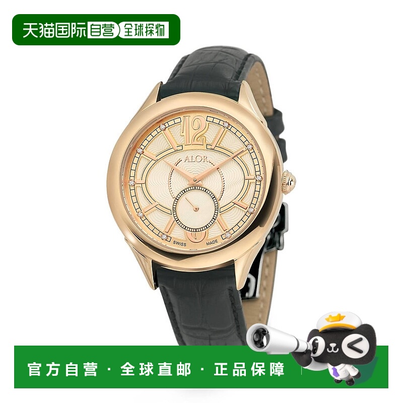 自营 alor0.05 Cts Leather Strap Diamond Watch In Black/rose