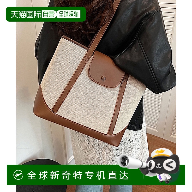 1h可退 日本直邮florge 男女同款 合成皮革帆布托特包 异材质拼接