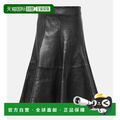 1h可退 香港直邮KHAITE 女士 Lennox 皮革中长半身裙 black黑色