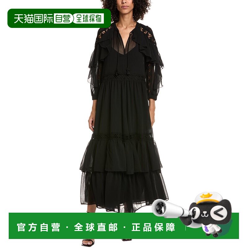 自营ba&sh巴什梅洛 米迪连衣裙-黑色 美国奥莱直发性感