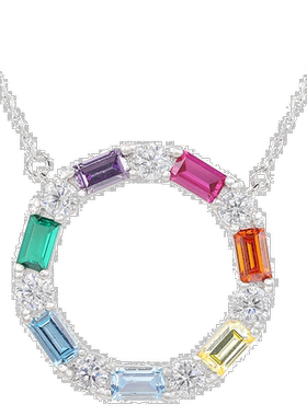 自营 Suzy Levian 纯银彩虹和白色方晶锆石交替圆圈永恒项链 - 多