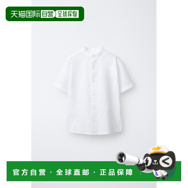 日本直邮Zara立领棉质亚麻衬衫短袖套装