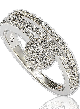 自营 Suzy Levian 纯银方晶锆石密钉球形戒指 - 白色 美国奥莱直