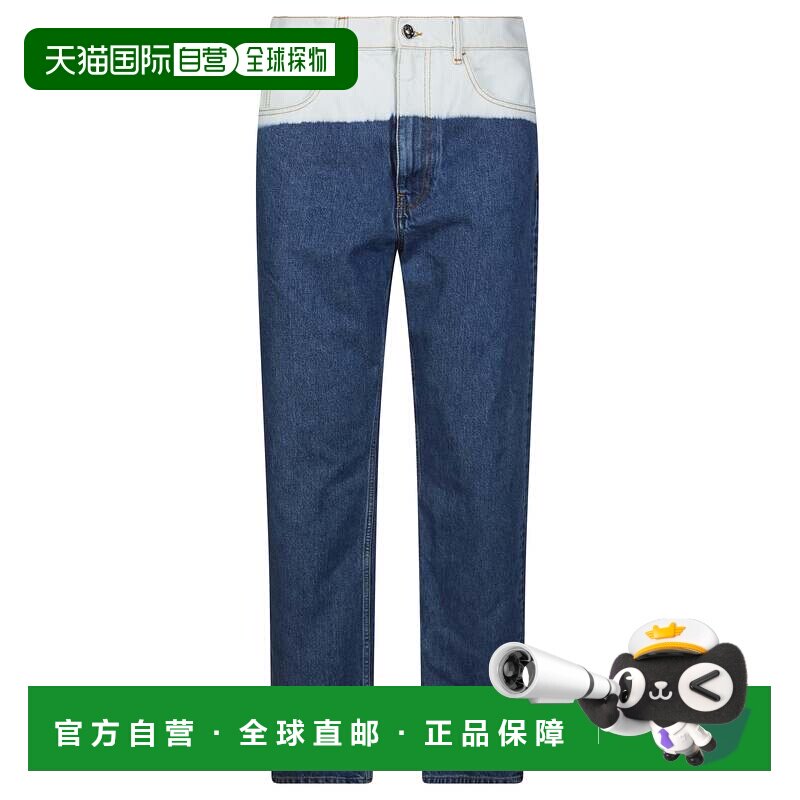 自营marni双色蓝色白色五口袋牛仔裤-绿色 美国奥莱直发直筒裤图片
