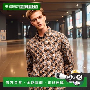 格纹图案衬衫 香港直邮Burberry 浅褐色领尖带扣式 男士 巴宝莉