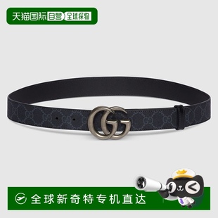 欧洲直邮Gucci古驰GG 老花帆布细腰带 Marmont系列男士 黑色经典