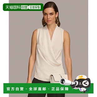 自营 Donna Karan裹身上衣女式奶油色紧身无袖派对FTS1172-白色