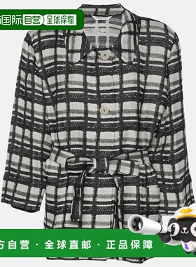 自营Marina Rinaldi Black/off White Check Print Linen Blend B