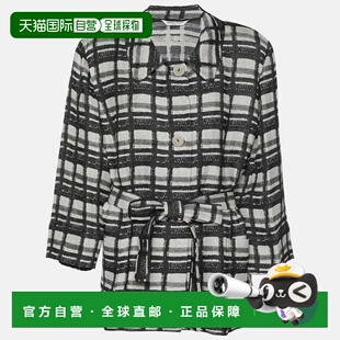 自营Marina Rinaldi Black/off White Check Print Linen Blend B