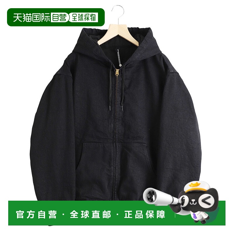 1h可退 日本直邮COMOLI 男女同款 黑色丹宁拉链连帽衫 宽松剪裁 1