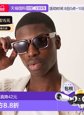 1h可退 香港直邮潮奢 ASOS 男士 bevel frame 设计龟甲纹酒红色镜