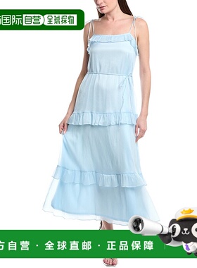 自营 Julia Jordan褶皱雪纺长裙-蓝色 美国奥莱直发连衣裙性感