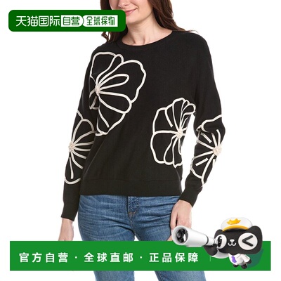 自营T Tahari Flower Embroidery Pullover - black 美国奥莱直发