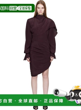1h可退 香港直邮Mugler 穆勒 女士 酒红色 Draped Scarf 连衣裙 2
