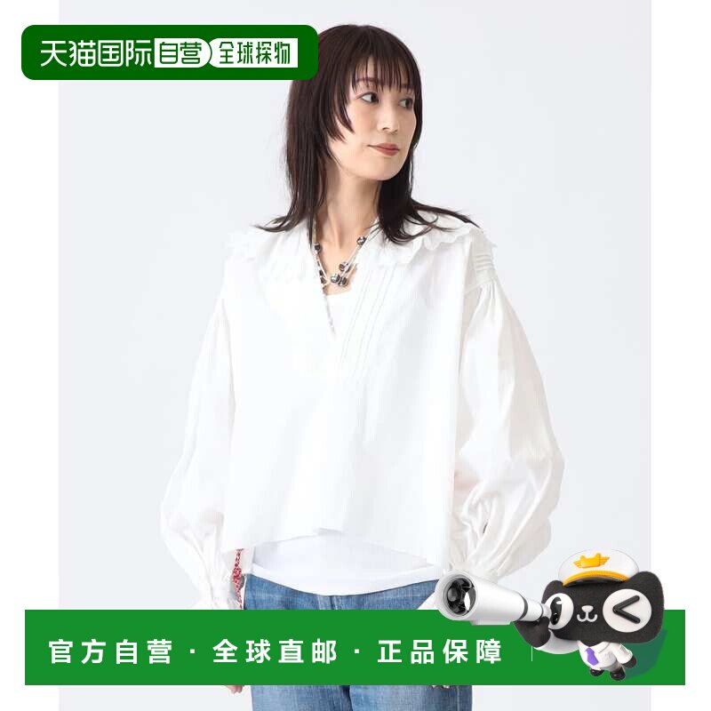 日本直邮BEAMS JAPAN 女装 刺绣蕾丝泡泡袖亚麻衬衫 13110578480图片