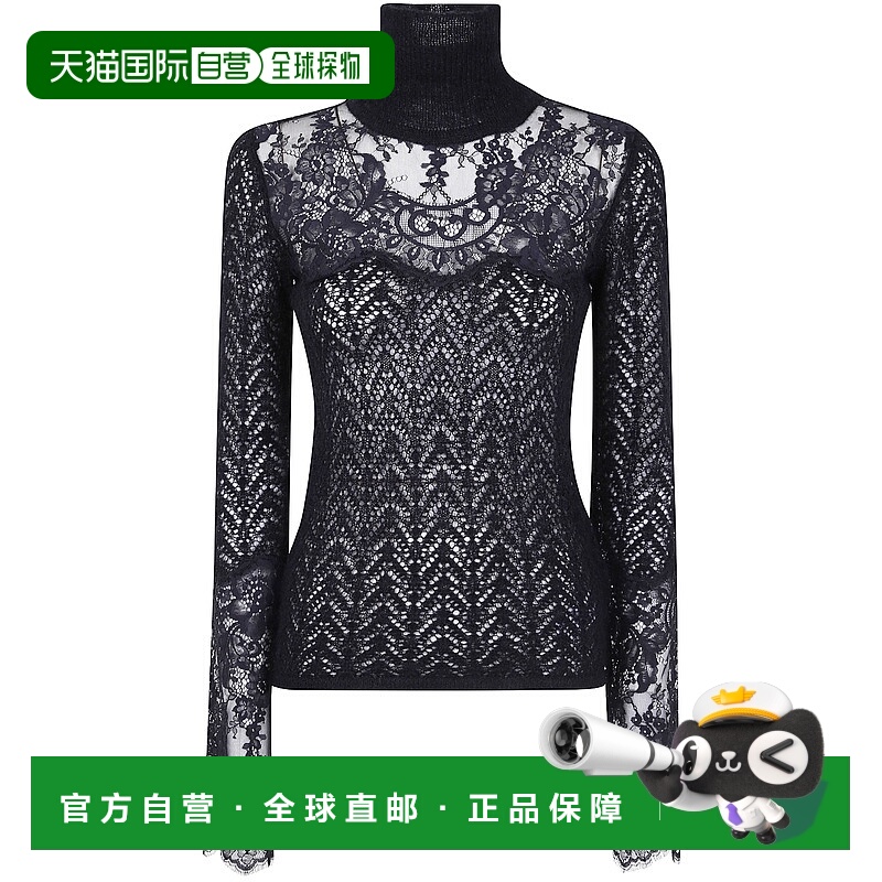 香港直邮Blumarine 蓝色情人 女士 長袖高領蕾絲上衣 A544M170B