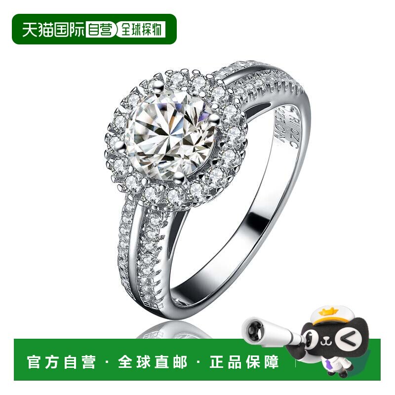 自营GENEVIVE 925 纯银立方氧化锆圆形单石戒指 - 银白 美国奥莱