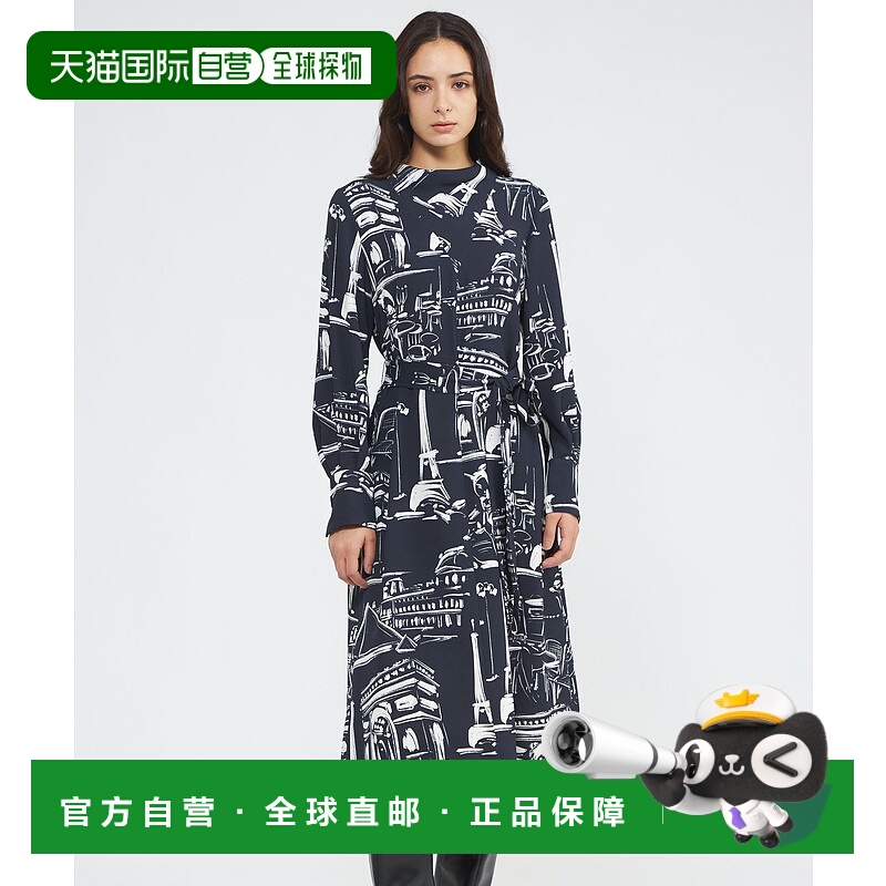 1h可退 日本直邮EPOCA 女装 落地感轮廓 纳维蓝风景印花连衣裙 宽