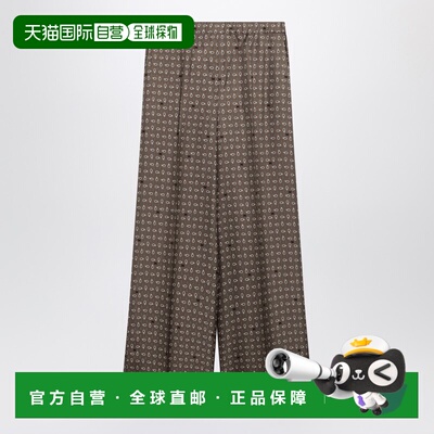 1h可退 香港直邮MaxMara 麦斯玛拉 女士 Mud-coloured 印花真丝裤