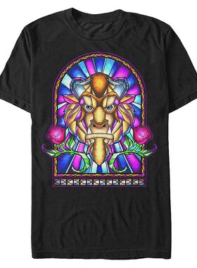 美国直邮Fifth Sun|迪士尼男士美女与野兽彩色玻璃窗短袖 T 恤