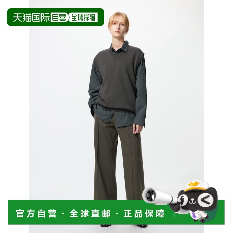 日本直邮UNIQLO优衣库 纯色宽松直筒休闲裤 女款拉链直筒裤