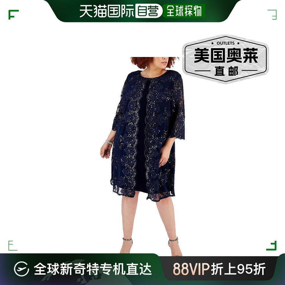 alex eveningsPlus 女士 Lace Overlay Knee Length Shift Dress