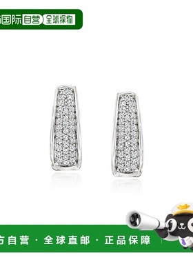 自营Ross-Simons Pave Diamond Hoop Earrings in Sterling Silve