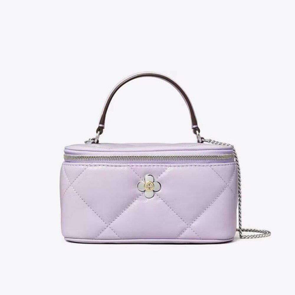 TORY BURCH 汤丽柏琦 女款 KIRA 菱格纹迷你化妆盒子包 石楠紫