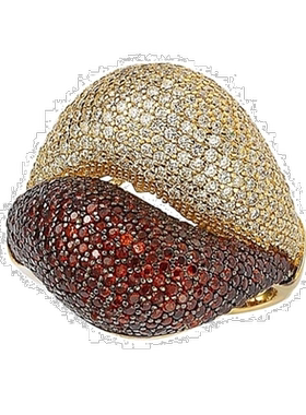 自营 Suzy Levian 镀金红色和白色方晶锆石微密钉戒指 - 黄色 美