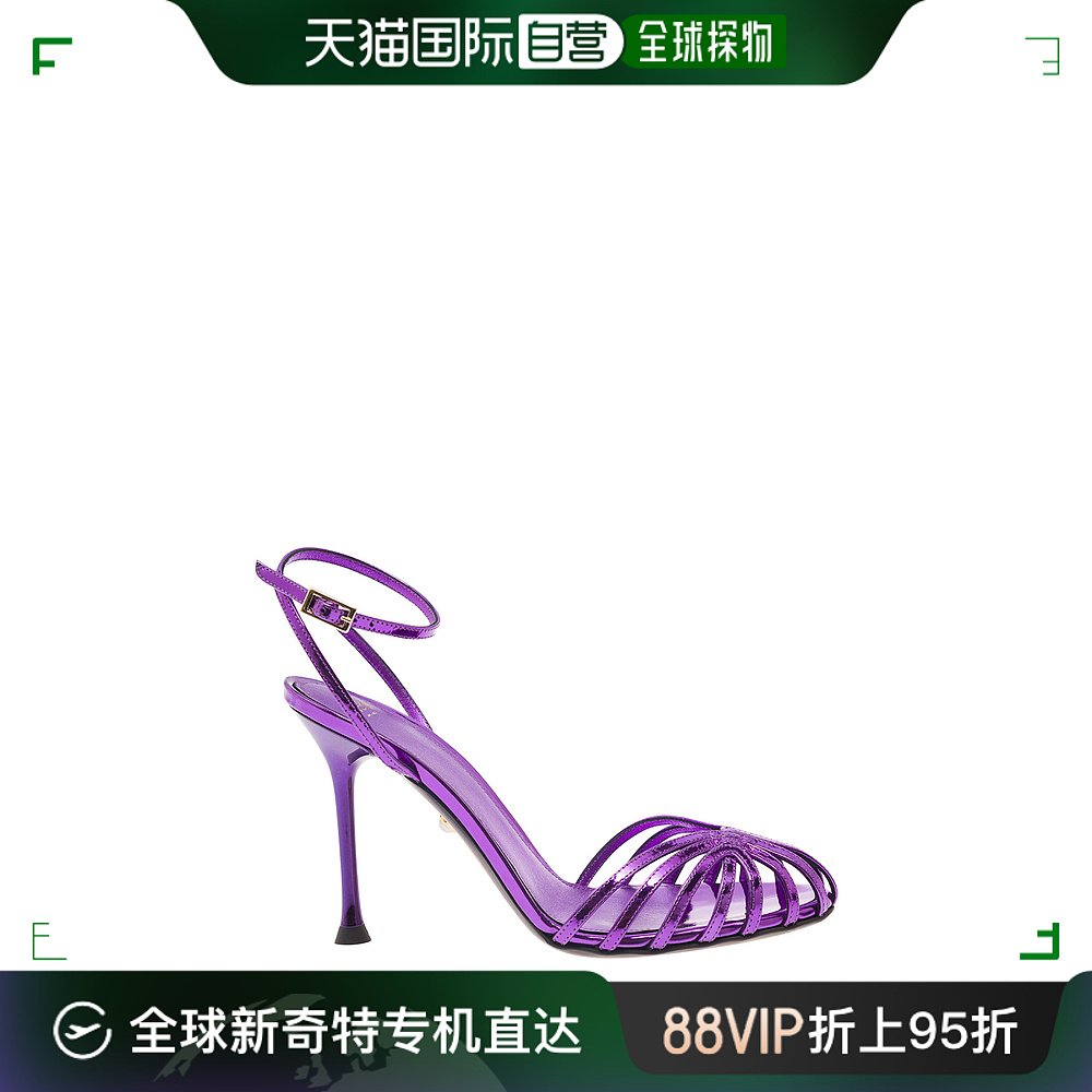香港直邮潮奢 Alevì女士'Ally'紫色细高跟金属感皮质凉鞋 L23