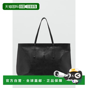 自营欧洲直邮Mango芒果 女士黑色皮质购物袋