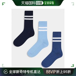 ASOS 男士 设计条纹袜子 香港直邮潮奢 三件套 蓝色