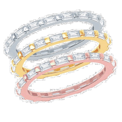 自营 simona 纯银三色长方形 CZ 和串珠永恒三环戒指 - 8 号 - 三