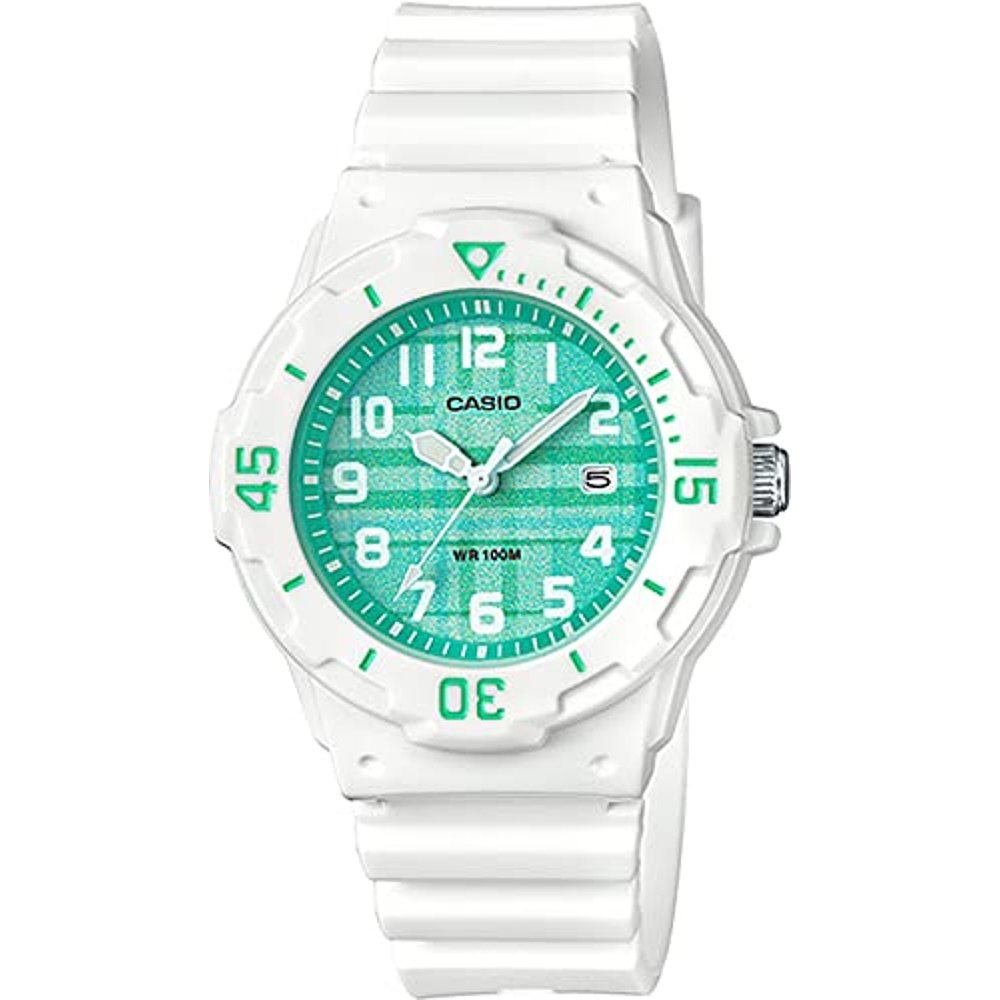 CASIO卡西欧 手表 LRW-200H-3CV 亮白色×绿色格子纹 时尚