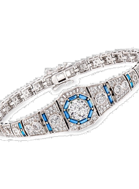 ross-simons罗斯-西蒙斯 CZ 和 . 925 纯银仿真蓝宝石手链 【美国