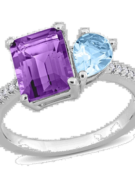 自营 mimi & max925 纯银 3 1/10 克拉 TGW 天蓝色托帕石和紫水晶