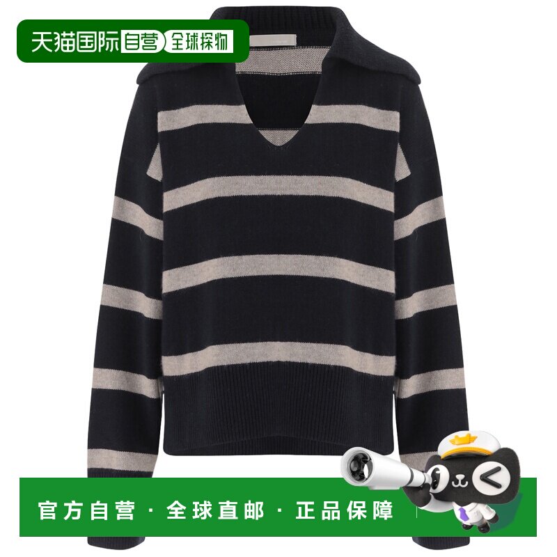 自营allude羊毛和羊绒混纺条纹毛衣-黑色 美国奥莱直发