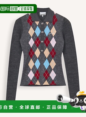 1h可退 香港直邮GANNI 甘尼 女士 深灰羊毛Polo衫 K2601 grey灰色