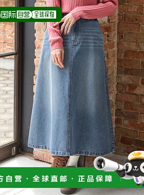 1h可退 日本直邮Honeys 女装 宽松A字版型 棉混洗水牛仔长裙 后腰