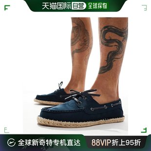 ASOS 男士 设计船鞋 香港直邮潮奢 帆布麻底鞋 海军蓝