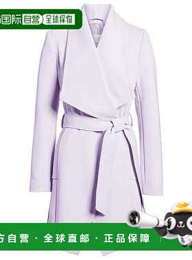 自营T Tahari Women's Abbey Purple Gabardine Wrap Belted Tren
