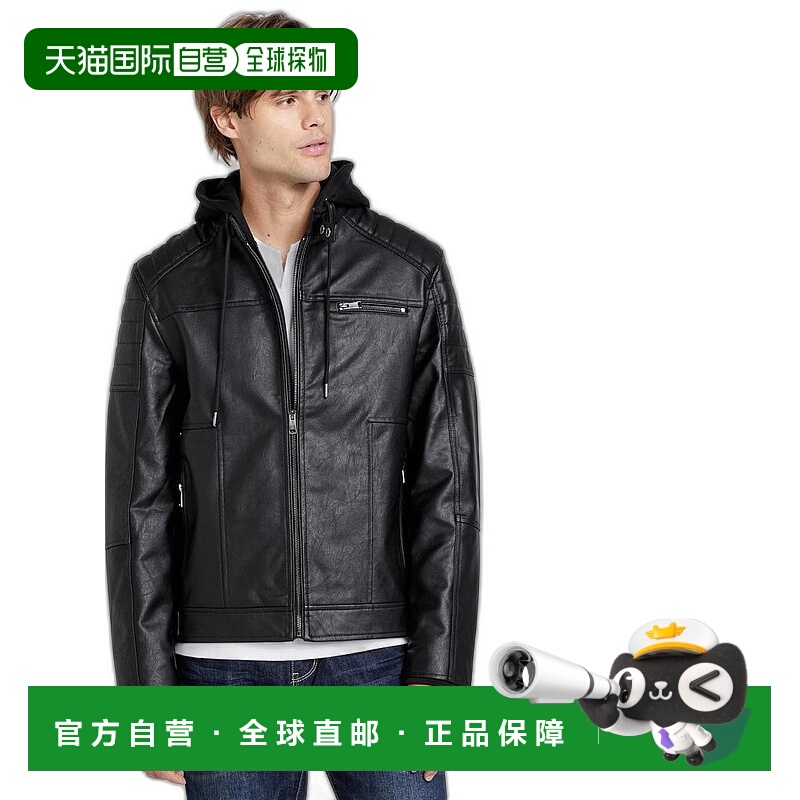 【美国直邮】Guess Factory|Davino 仿皮连帽摩托夹克长袖外套