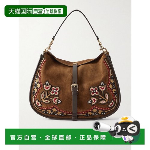 1h可退 香港直邮Etro 艾特罗 女士 刺绣皮革饰边绒面革肩包 WP1C0